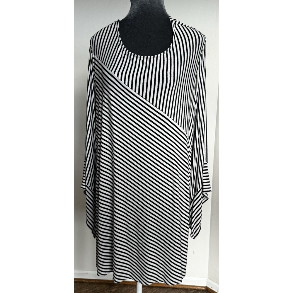 Grace Perfect Fit Tunic Top 3X Striped Flounce Sleeves Preppy Nautical Coastal